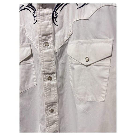 Authentic Western Shirt Wrangler Pearl Snap Button Embroidered White Shirt‎ XXL - Picture 2 of 4